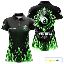 Load image into Gallery viewer, Personalized Green Icy 8 Ball Pool Crown Billiard Shirt For Women, Billiard Jersey Polo &amp; 1/4 Zip TDM4305