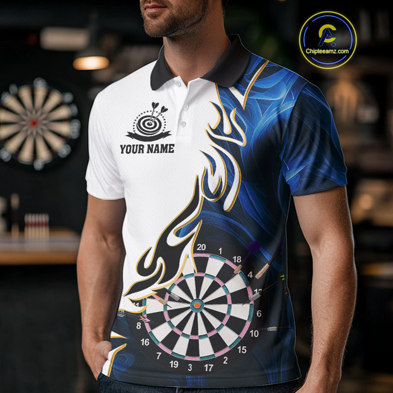 Personalized Blue Flaming Darts Jersey For Men Custom Darts Team Shirts Polo & Quarter Zip TDM4512