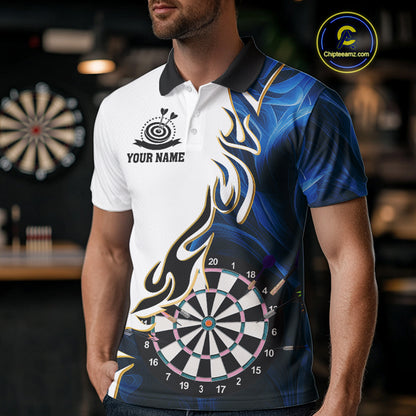 Personalized Blue Flaming Darts Jersey For Men Custom Darts Team Shirts Polo & Quarter Zip TDM4512