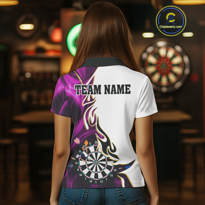 Personalized Purple Flaming Darts Jersey For Women Custom Darts Team Shirts Polo & Quarter Zip TDM4513
