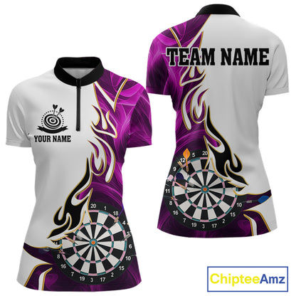 Personalized Purple Flaming Darts Jersey For Women Custom Darts Team Shirts Polo & Quarter Zip TDM4513