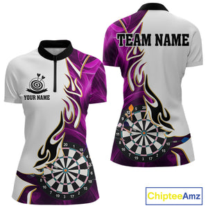 Personalized Purple Flaming Darts Jersey For Women Custom Darts Team Shirts Polo & Quarter Zip TDM4513