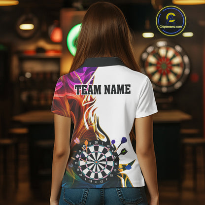 Personalized Colorful Flaming Darts Jersey For Women Custom Darts Team Shirts Polo & Quarter Zip TDM4514