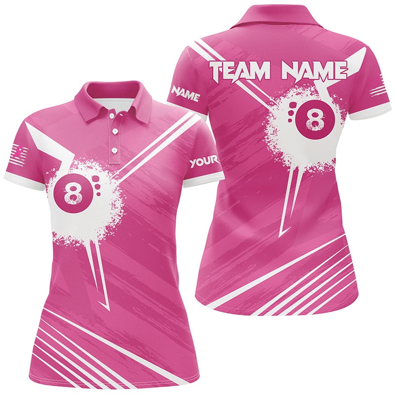 Pink Billiard Jerseys For Women Custom 8 Ball Breast Cancer Awareness Billiard Shirts For Pool Lover TDM2447