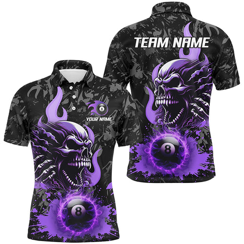 3D Purple 8 Ball Fire Flame Custom Skull Billiard Shirts For Men Team League Billiard Jerseys TDM2449
