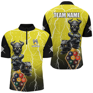 Personalized Lightning Skull 9 Ball Pool Men Billiard Shirts, Funny Yellow 9 Ball Billiard Jerseys TDM2452