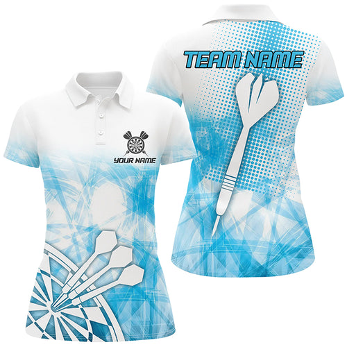 Personalized Blue Abstract Darts Polo & Quarter-Zip Shirts For Women, Best Darts Team Jerseys TDM2455