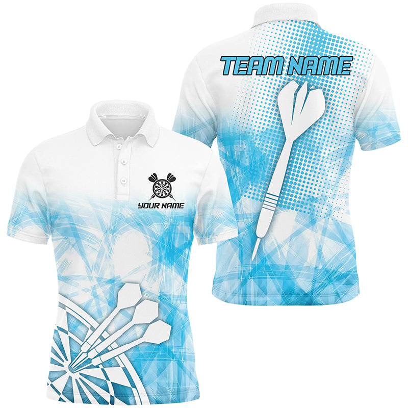 Personalized Blue Abstract Darts Polo & Quarter-Zip Shirts For Men, Best Darts Team Jerseys TDM2455