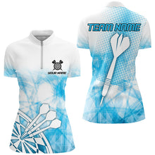 Load image into Gallery viewer, Personalized Blue Abstract Darts Polo &amp; Quarter-Zip Shirts For Women, Best Darts Team Jerseys TDM2455
