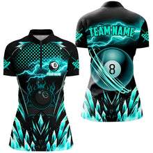 Load image into Gallery viewer, Custom Turquoise Icy Lightning 8 Ball Pool Women Polo &amp; Quarter-Zip, Billiard Team League Jersey TDM2671