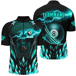 Custom Turquoise Icy Lightning 8 Ball Pool Men Polo & Quarter-Zip, Billiard Team League Jersey TDM2671