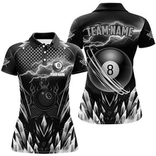 Load image into Gallery viewer, Custom Grey Icy Lightning 8 Ball Pool Women Polo &amp; Quarter-Zip, Black Billiard Team League Jersey TDM2672