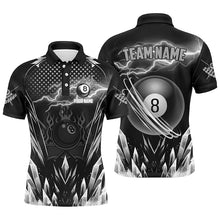 Load image into Gallery viewer, Custom Grey Icy Lightning 8 Ball Pool Men Polo &amp; Quarter-Zip, Black Billiard Team League Jersey TDM2672