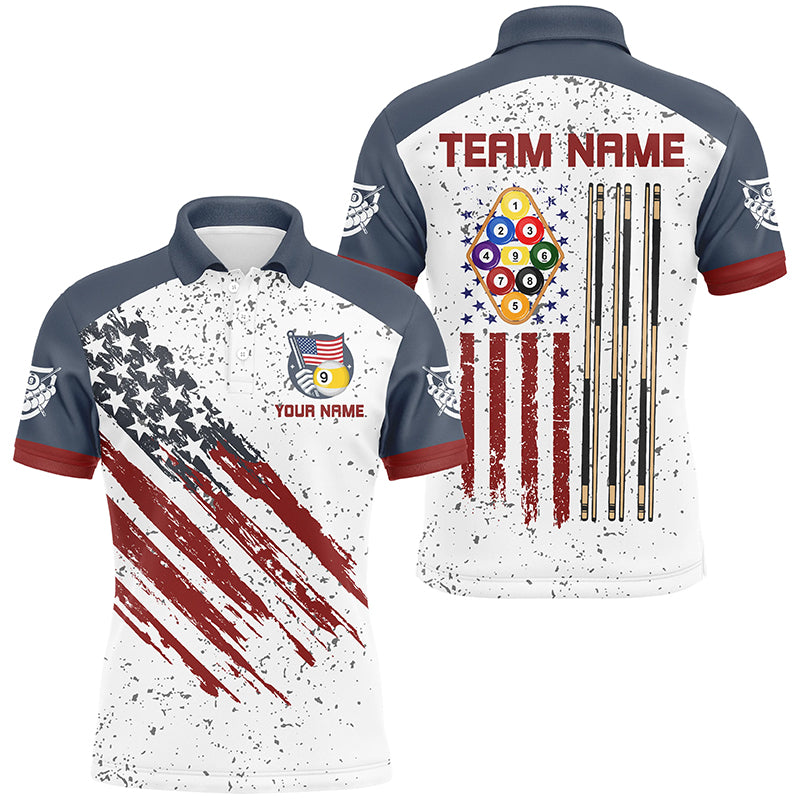 White Grunge American Flag 9 Ball Billiard Shirts For Men Custom Patriotic 9 Ball Pool Jerseys TDM2677