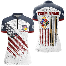 Load image into Gallery viewer, White Grunge American Flag 9 Ball Billiard Shirts For Women Custom Patriotic 9 Ball Pool Jerseys TDM2677