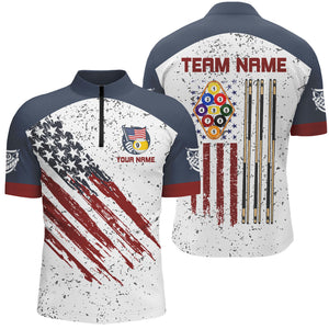 White Grunge American Flag 9 Ball Billiard Shirts For Men Custom Patriotic 9 Ball Pool Jerseys TDM2677