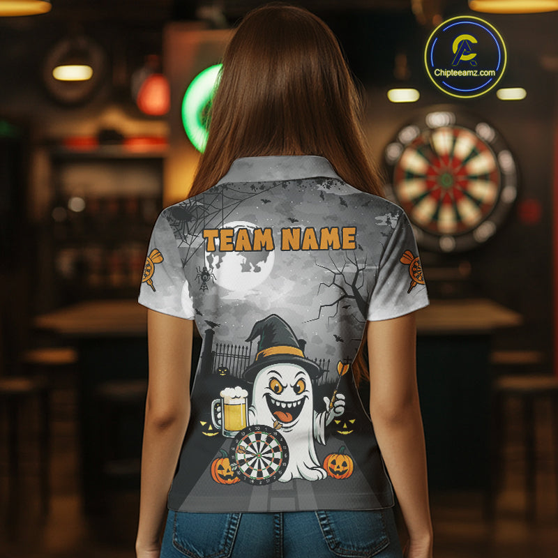 Funny Ghostly Beer Halloween Darts Shirt For Women Custom Halloween Gifts For Darts Lover TDM4948
