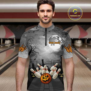 Funny Bowling Halloween Shirt For Men Custom Halloween Bowling Jersey Team Polo & 1/4 Zip TDM4949