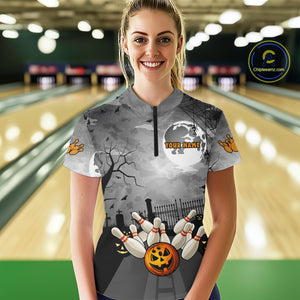 Funny Bowling Halloween Shirt For Women Custom Halloween Bowling Jersey Team Polo & 1/4 Zip TDM4949