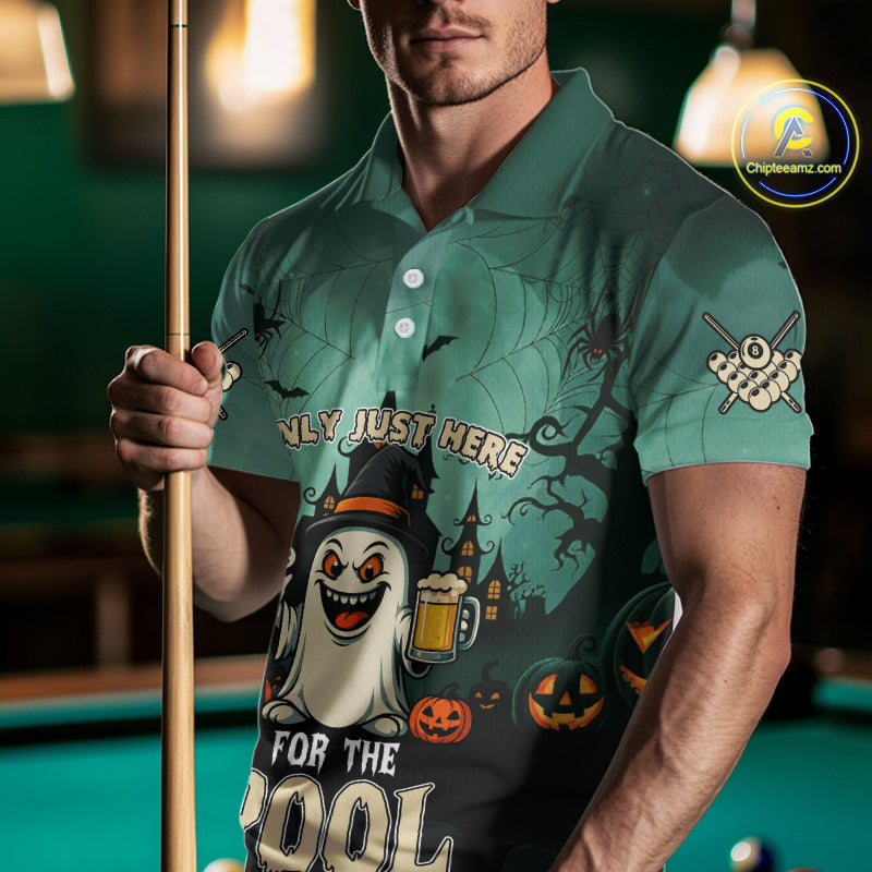 Only Just Here For The Pool Custom Halloween Billiard Shirt For Men, Funny Ghostly Billiard Jersey TDM4950