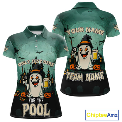 Only Just Here For The Pool Custom Halloween Billiard Shirt For Women, Funny Ghostly Billiard Jersey TDM4950