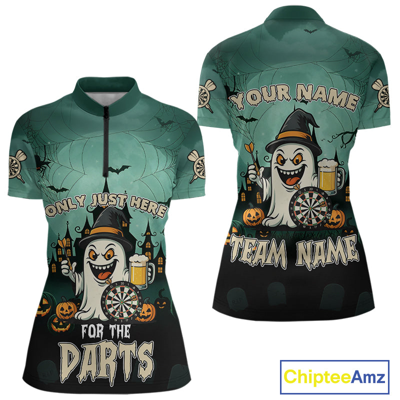 Only Just Here For The Darts Custom Halloween Darts Shirt For Women, Funny Ghostly Darts Team Jersey TDM4951