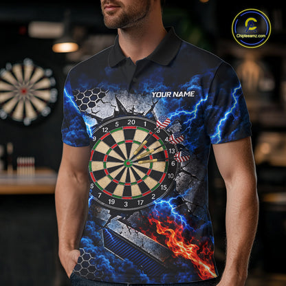 Blue Lightning Thunder Storm US Flag Eagle Darts Shirts For Men Custom Patriotic Darts Team Jersey TDM7786