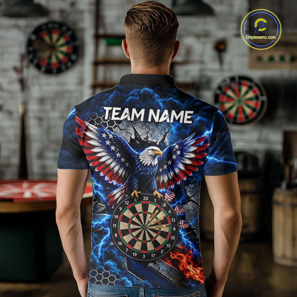 Blue Lightning Thunder Storm US Flag Eagle Darts Shirts For Men Custom Patriotic Darts Team Jersey TDM7786