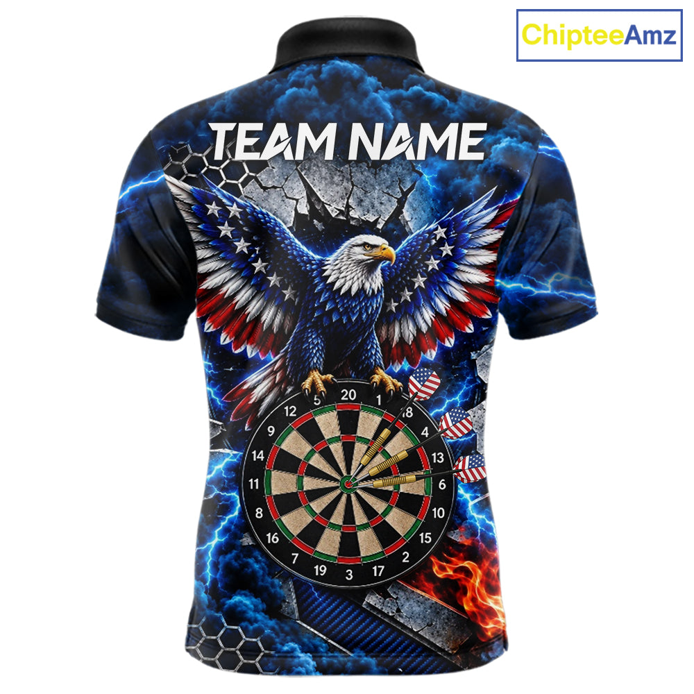 Blue Lightning Thunder Storm US Flag Eagle Darts Shirts For Men Custom Patriotic Darts Team Jersey TDM7786