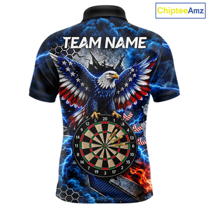 Blue Lightning Thunder Storm US Flag Eagle Darts Shirts For Men Custom Patriotic Darts Team Jersey TDM7786