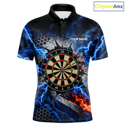 Blue Lightning Thunder Storm US Flag Eagle Darts Shirts For Men Custom Patriotic Darts Team Jersey TDM7786