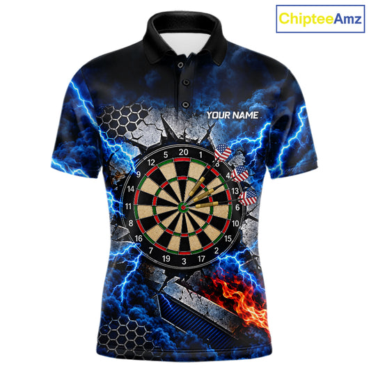 Blue Lightning Thunder Storm US Flag Eagle Darts Shirts For Men Custom Patriotic Darts Team Jersey TDM7786