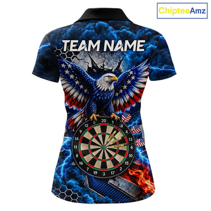 Blue Lightning Thunder Storm US Flag Eagle Darts Shirts For Women Custom Patriotic Darts Team Jersey TDM7786