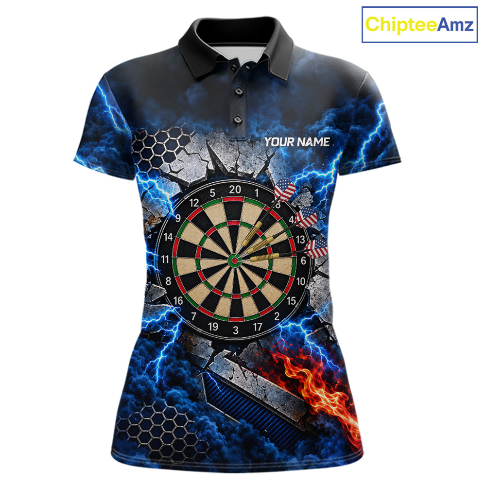 Blue Lightning Thunder Storm US Flag Eagle Darts Shirts For Women Custom Patriotic Darts Team Jersey TDM7786
