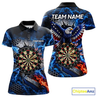 Blue Lightning Thunder Storm US Flag Eagle Darts Shirts For Women Custom Patriotic Darts Team Jersey TDM7786