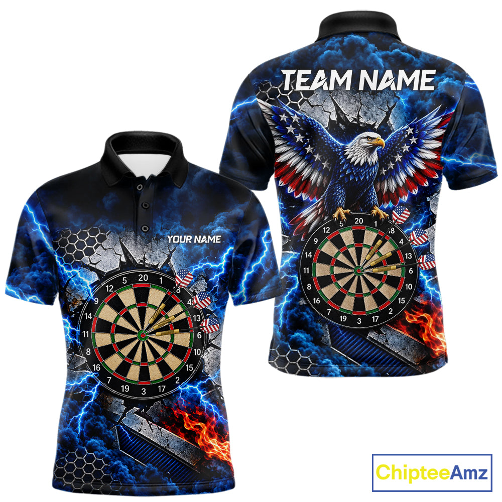 Blue Lightning Thunder Storm US Flag Eagle Darts Shirts For Men Custom Patriotic Darts Team Jersey TDM7786