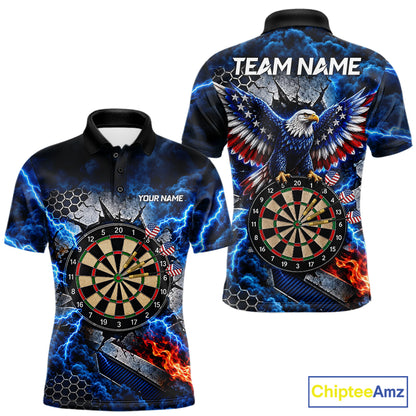 Blue Lightning Thunder Storm US Flag Eagle Darts Shirts For Men Custom Patriotic Darts Team Jersey TDM7786
