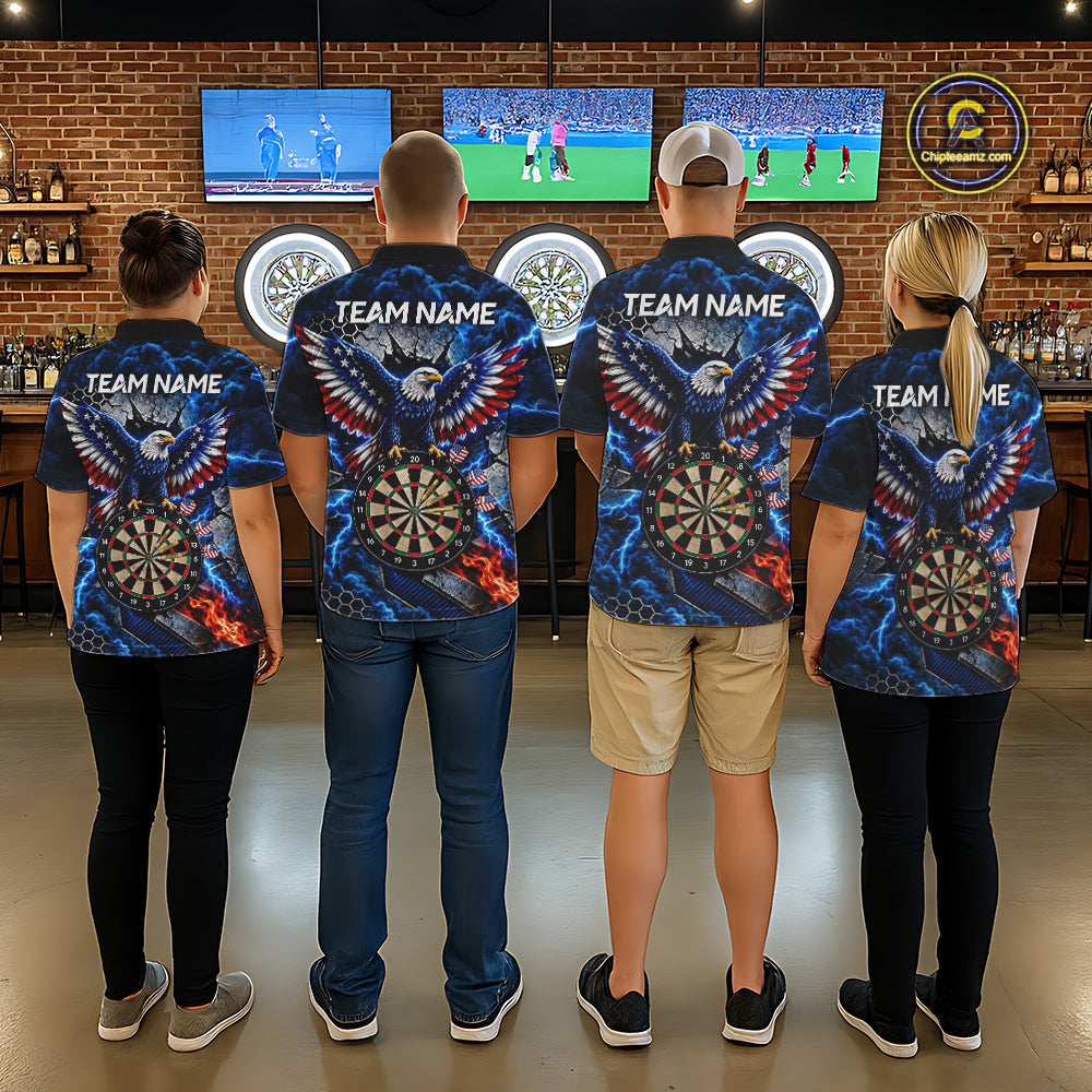 Blue Lightning Thunder Storm US Flag Eagle Darts Shirts For Men Custom Patriotic Darts Team Jersey TDM7786