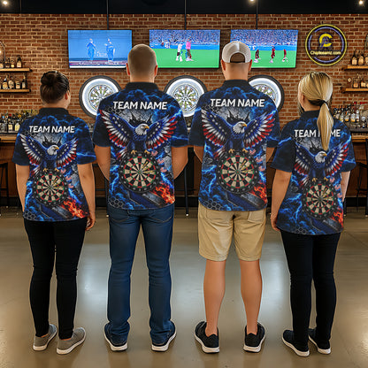 Blue Lightning Thunder Storm US Flag Eagle Darts Shirts For Men Custom Patriotic Darts Team Jersey TDM7786