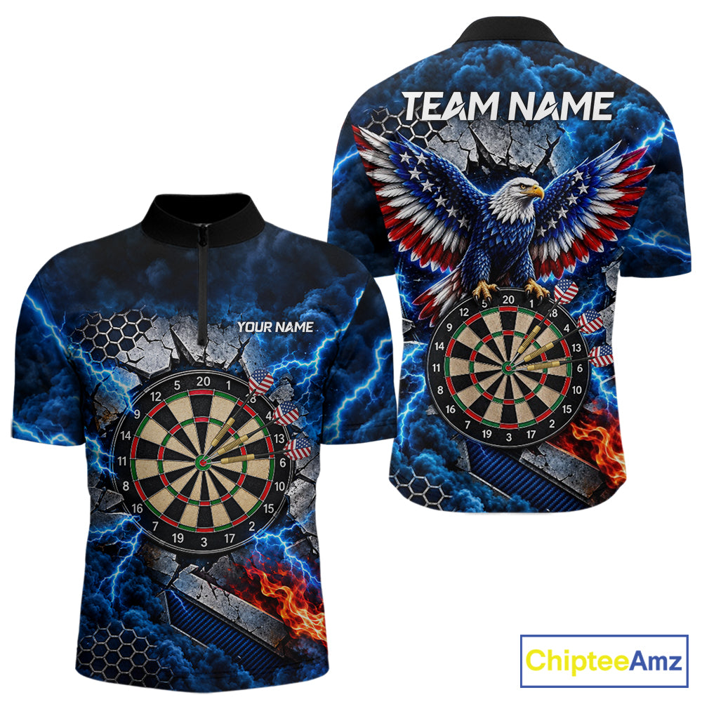 Blue Lightning Thunder Storm US Flag Eagle Darts Shirts For Men Custom Patriotic Darts Team Jersey TDM7786