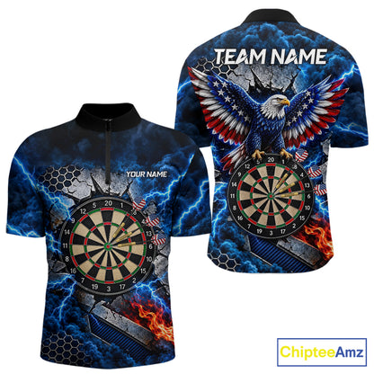 Blue Lightning Thunder Storm US Flag Eagle Darts Shirts For Men Custom Patriotic Darts Team Jersey TDM7786