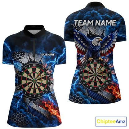 Blue Lightning Thunder Storm US Flag Eagle Darts Shirts For Women Custom Patriotic Darts Team Jersey TDM7786