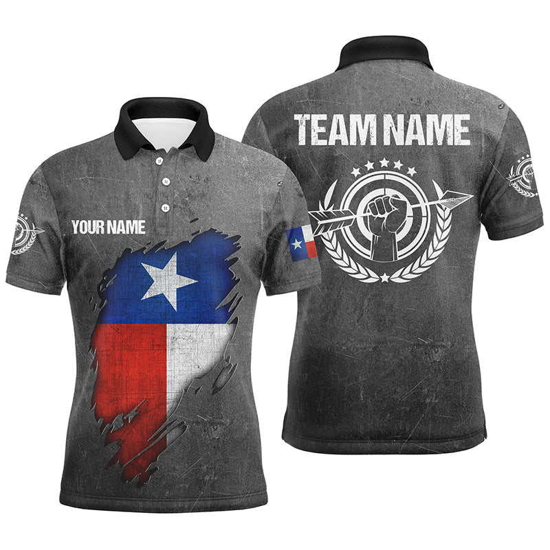 Personalized Grunge Texas Archery Men Polo Shirts, Custom Texas Flag Shirts For Archers TDM0498