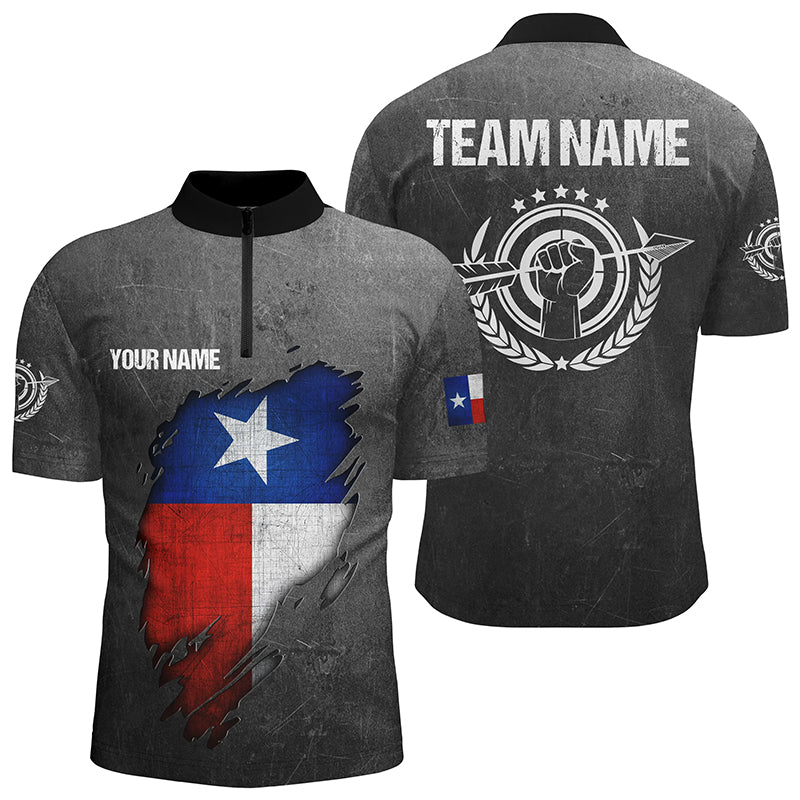 Personalized Grunge Texas Archery Men Quarter-Zip Shirts, Texas Flag Shirts For Archers TDM0498