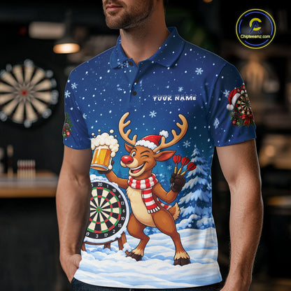 Funny Christmas Reindeer Beer Darts Shirt For Men Custom Xmas Darts Team Jersey, Darts Gifts TDM8123