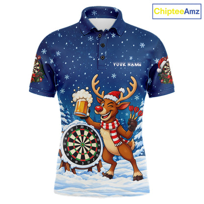 Funny Christmas Reindeer Beer Darts Shirt For Men Custom Xmas Darts Team Jersey, Darts Gifts TDM8123