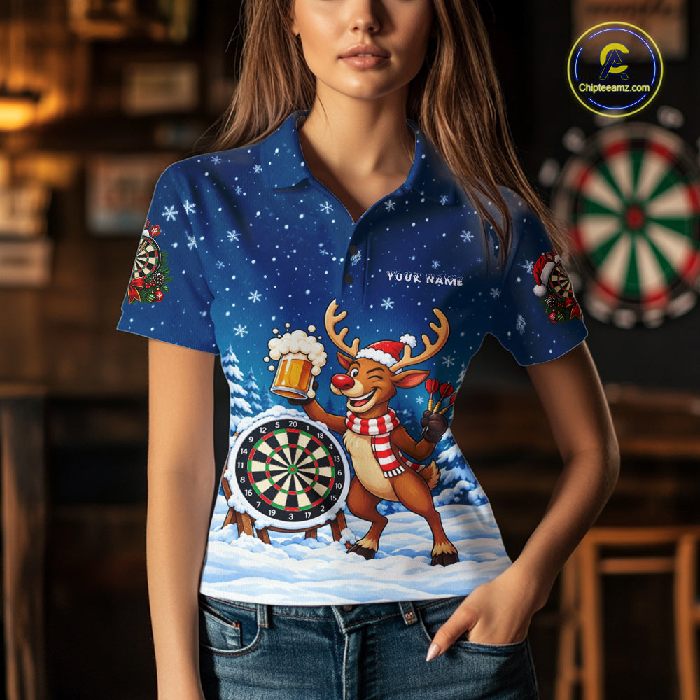 Funny Christmas Reindeer Beer Darts Shirt For Women Custom Xmas Darts Team Jersey, Darts Gifts TDM8123