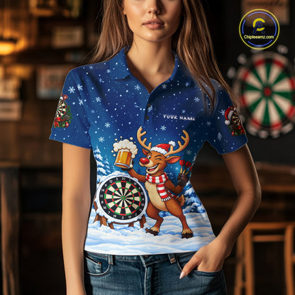 Funny Christmas Reindeer Beer Darts Shirt For Women Custom Xmas Darts Team Jersey, Darts Gifts TDM8123