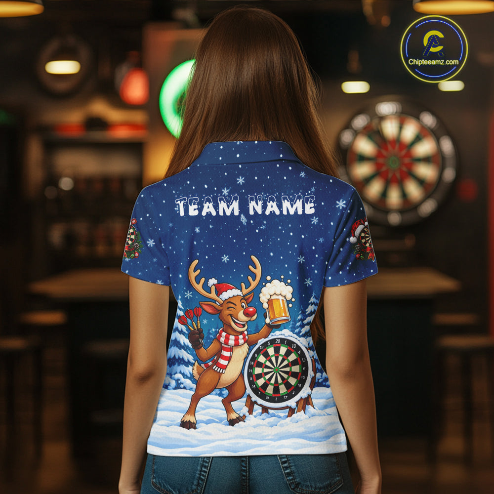 Funny Christmas Reindeer Beer Darts Shirt For Women Custom Xmas Darts Team Jersey, Darts Gifts TDM8123