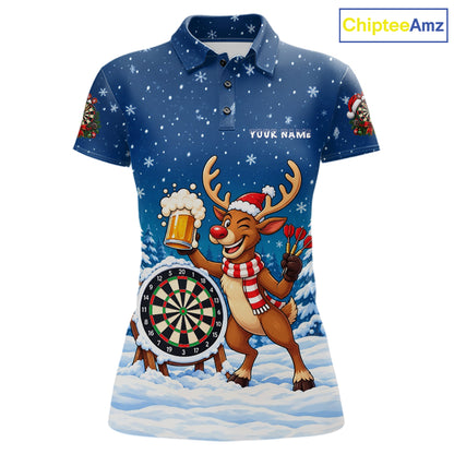 Funny Christmas Reindeer Beer Darts Shirt For Women Custom Xmas Darts Team Jersey, Darts Gifts TDM8123